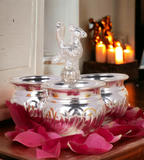 German Silver 4X3 Inch 3Cup Panchwala Kum Kum Bharani For Home Pooja Decor K2569