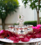 German Silver 4X3 Inch 3Cup Panchwala Kum Kum Bharani For Home Pooja Decor K2569