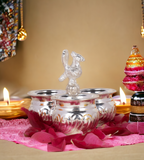 German Silver 4X3 Inch 3Cup Panchwala Kum Kum Bharani For Home Pooja Decor K2569