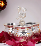 German Silver 4X3 Inch 3Cup Panchwala Kum Kum Bharani For Home Pooja Decor K2569