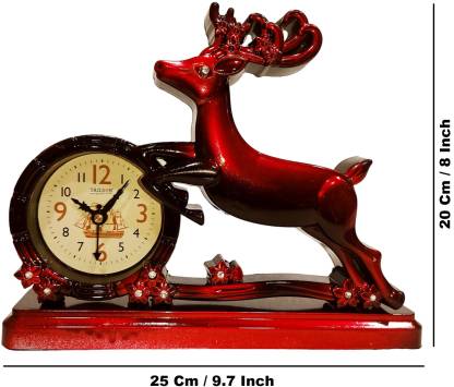 Analog Red Color Deer Table Clock K3921