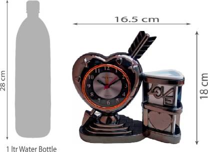 Black Heart Shaped Analog Alarm Clock with Pen stand K922