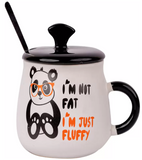 Ceramic Panda Mug with LID, Spoon and Beautiful Keychain(Lazy Panda) (Set of 1)