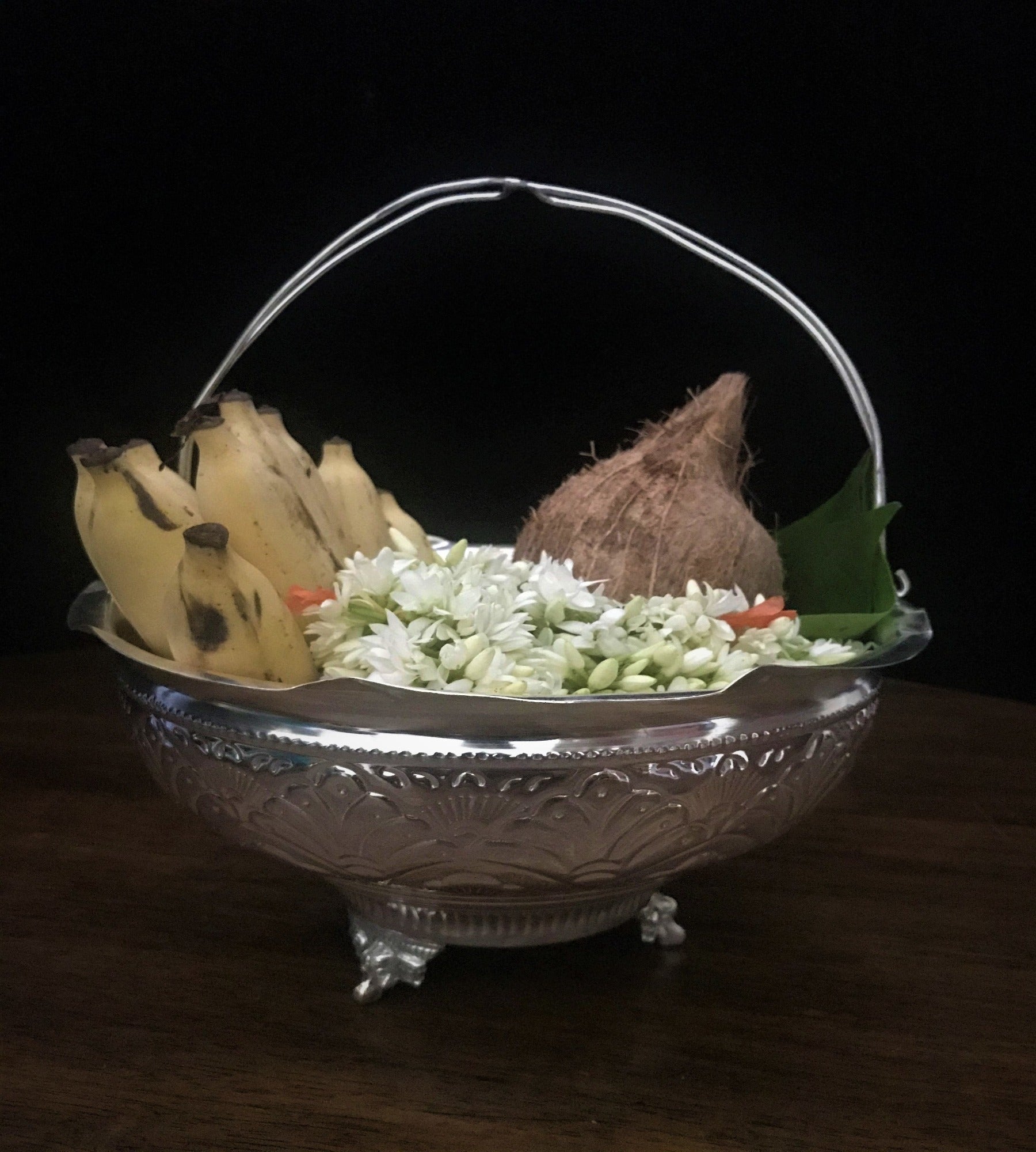 Sigaram German Silver Pooja Flower basket For Pooja Thali, Festival Decoration, Office and Return Gift K2572