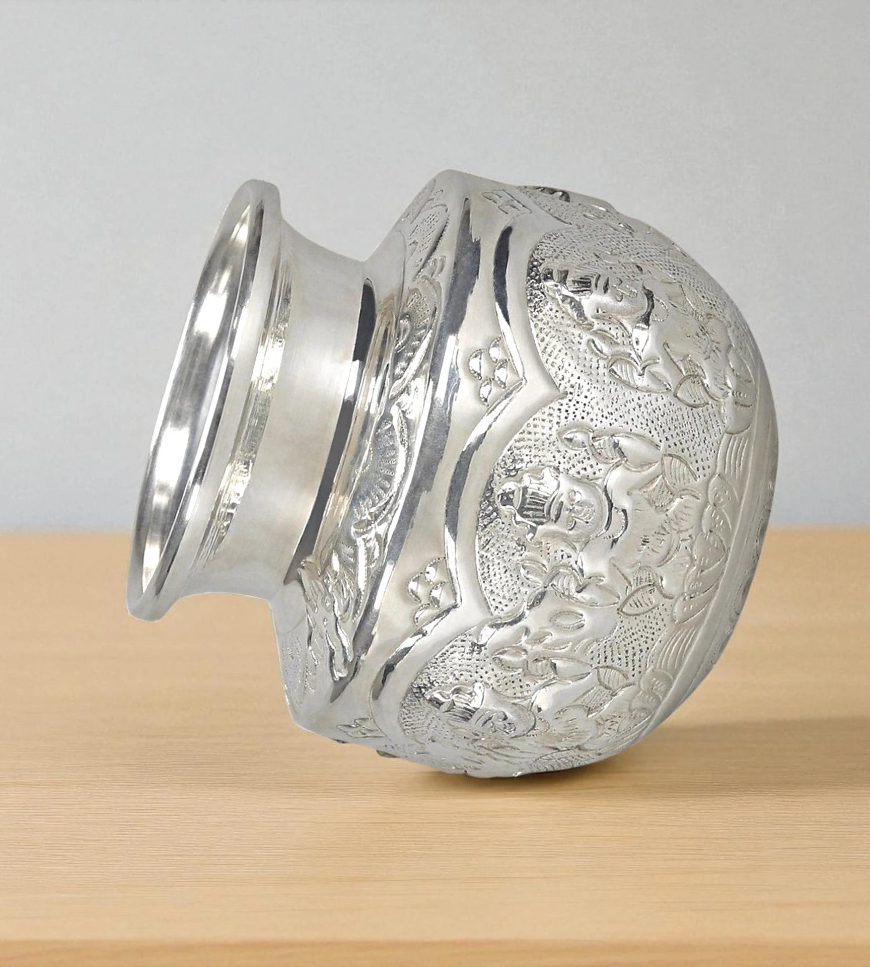 Sigaram 4.5 Inch Silver Plated Astalakshmi Kalash for Home & Temple Pooja Decore K4731