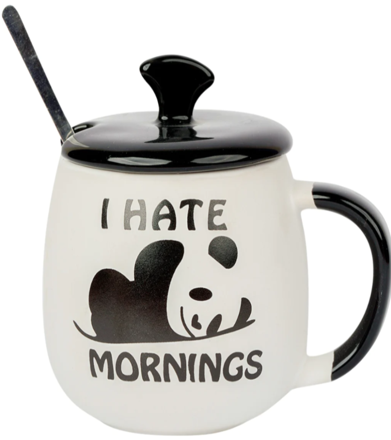 Ceramic Panda Mug with LID, Spoon and Beautiful Keychain(Lazy Panda) (Set of 1)