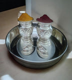 Sigaram German Silver 7 Inch Plate and Kum Kum Cup For Home Pooja Decore K2426