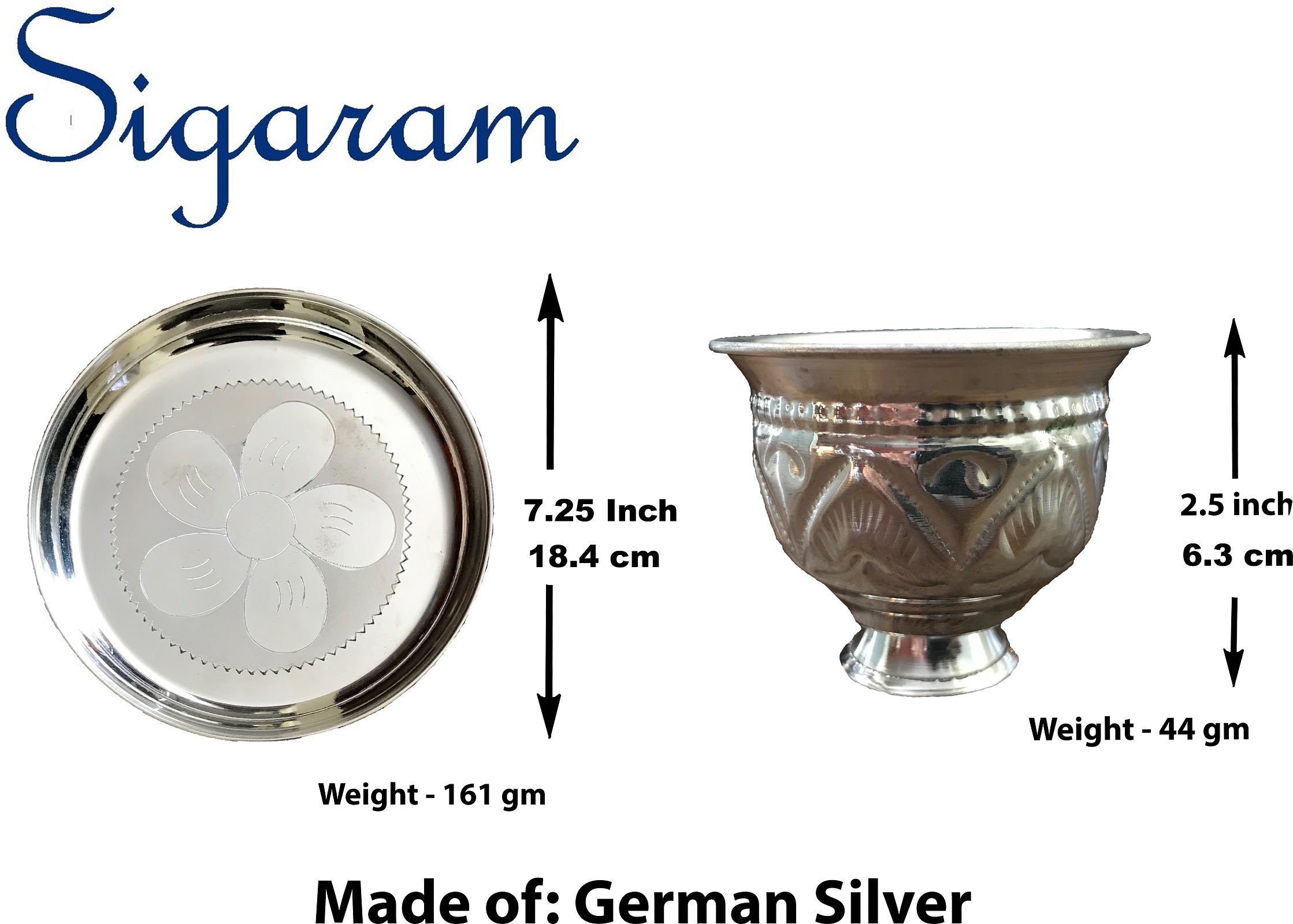 Sigaram German Silver Plate and Kum Kum Cup For Home Pooja Decore K2427
