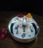 Sigaram German Silver 9 Inch Plate and Kum Kum Cup For Home Pooja Decore K2442