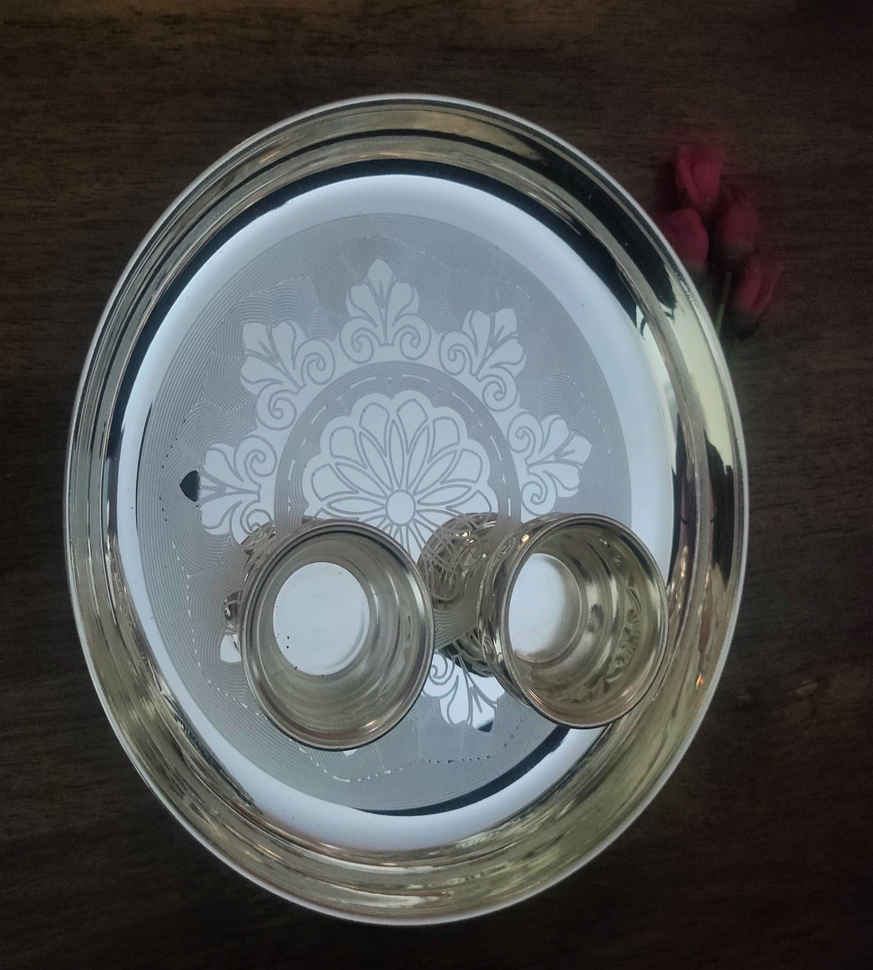 Sigaram German Silver 9 Inch Plate and Kum Kum Cup For Home Pooja Decore K2442