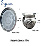 Sigaram German Silver 9 Inch Plate and Kum Kum Cup For Home Pooja Decore K2443