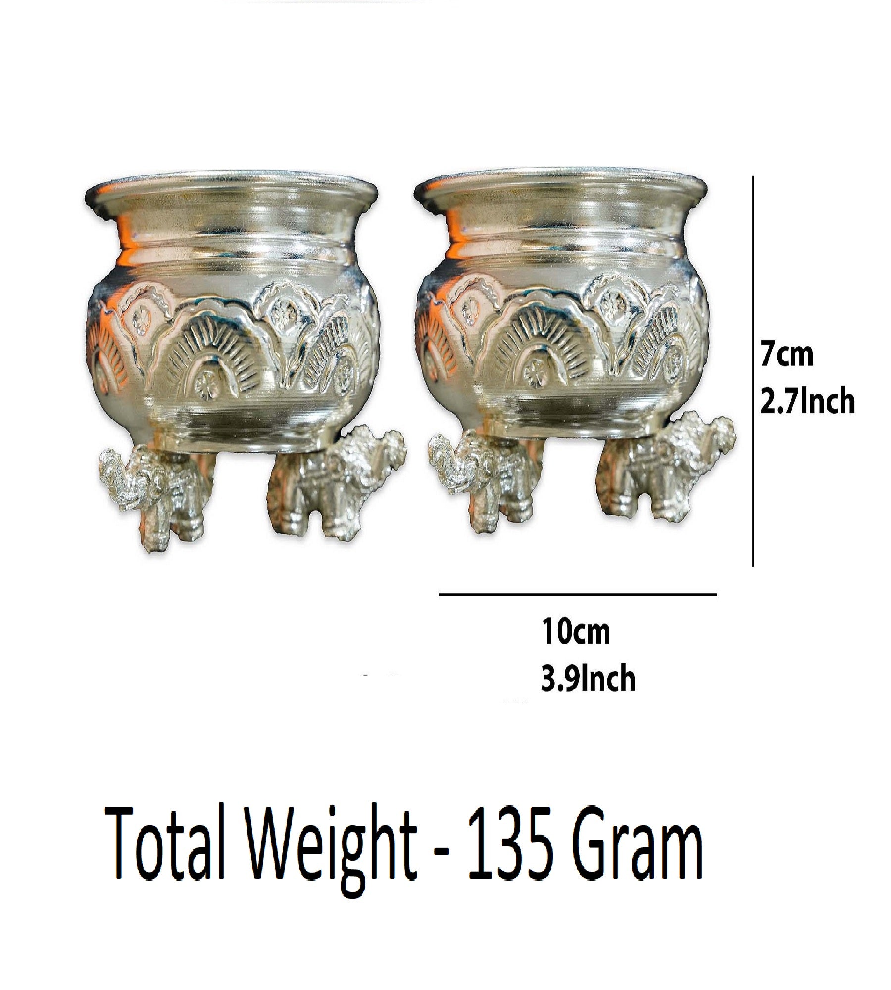 Sigaram 2 German Silver KumKum Barani is best for Home, Office and Temple Poojas K3134