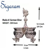Sigaram German Silver 4Cup Panchwala  with Peacock Handle For Home Pooja Decor K4002