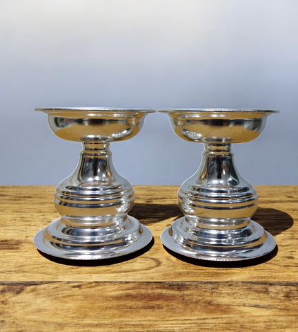 Sigaram German Silver Pooja Thali Diya or Vilakku For Home or Festival Decoration-K4120