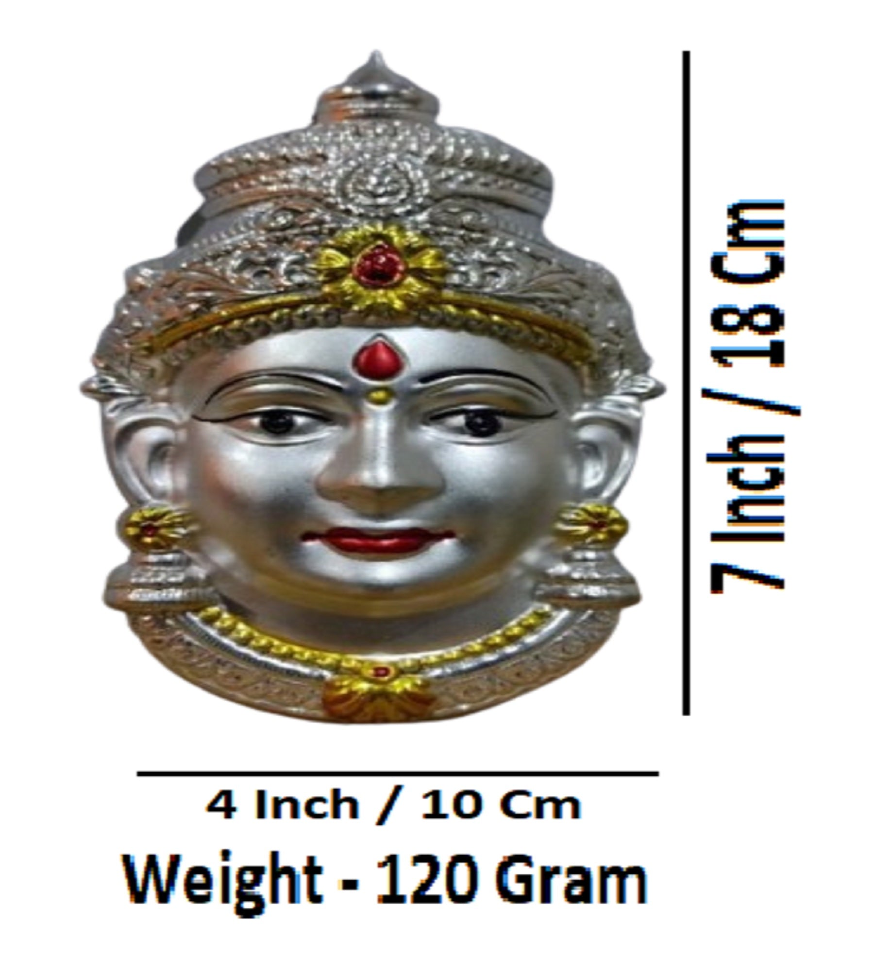 Sigaram 7X4 Inch Silver Plated Lakshmi Face Mukoot for Vara Mahalakshmi Festival K4122