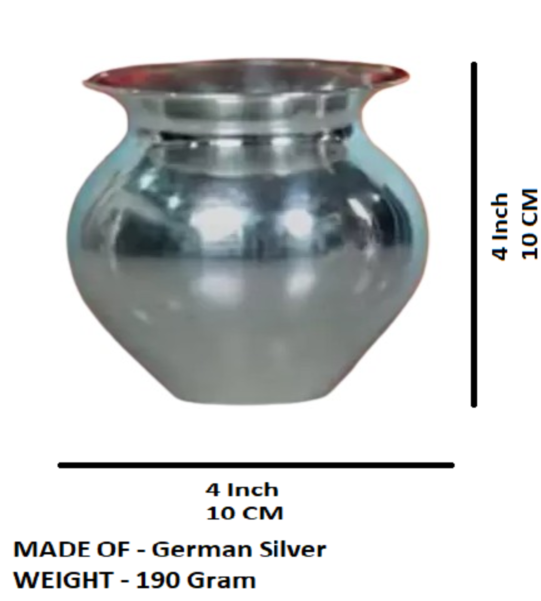 Sigaram 4X4 Inch Plain Kalash Made By Pure German Silver For Puja K4128