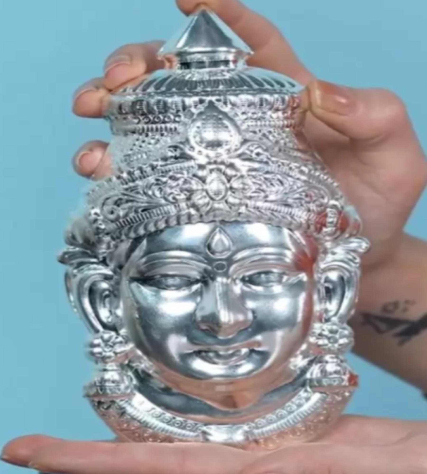 Sigaram 7.5X4 Inch Silver Plated  Lakshmi Face Mukoot for Vara Mahalakshmi Festival K4138