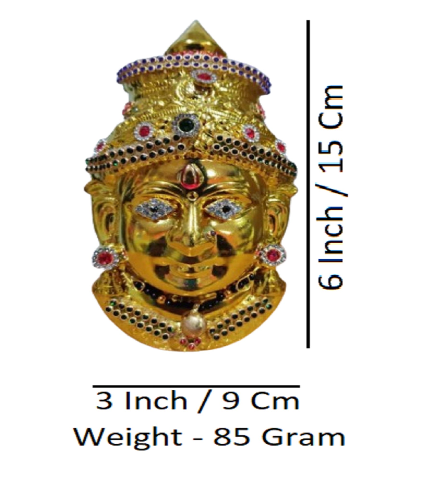 Sigaram 6X3.5 Inch Gold Plated Lakshmi Face Mukoot for Vara Mahalakshmi Festival K4139
