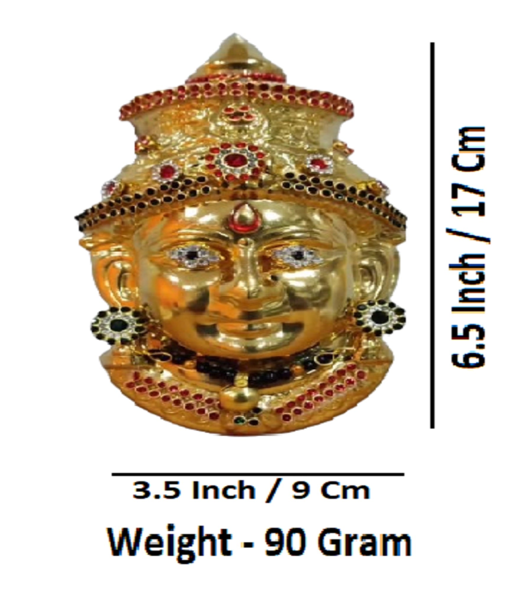 Sigaram 6.5X3.5 Inch Gold Plated  Mahalakshmi Face Mukoot for Vara Mahalakshmi Festival K4140