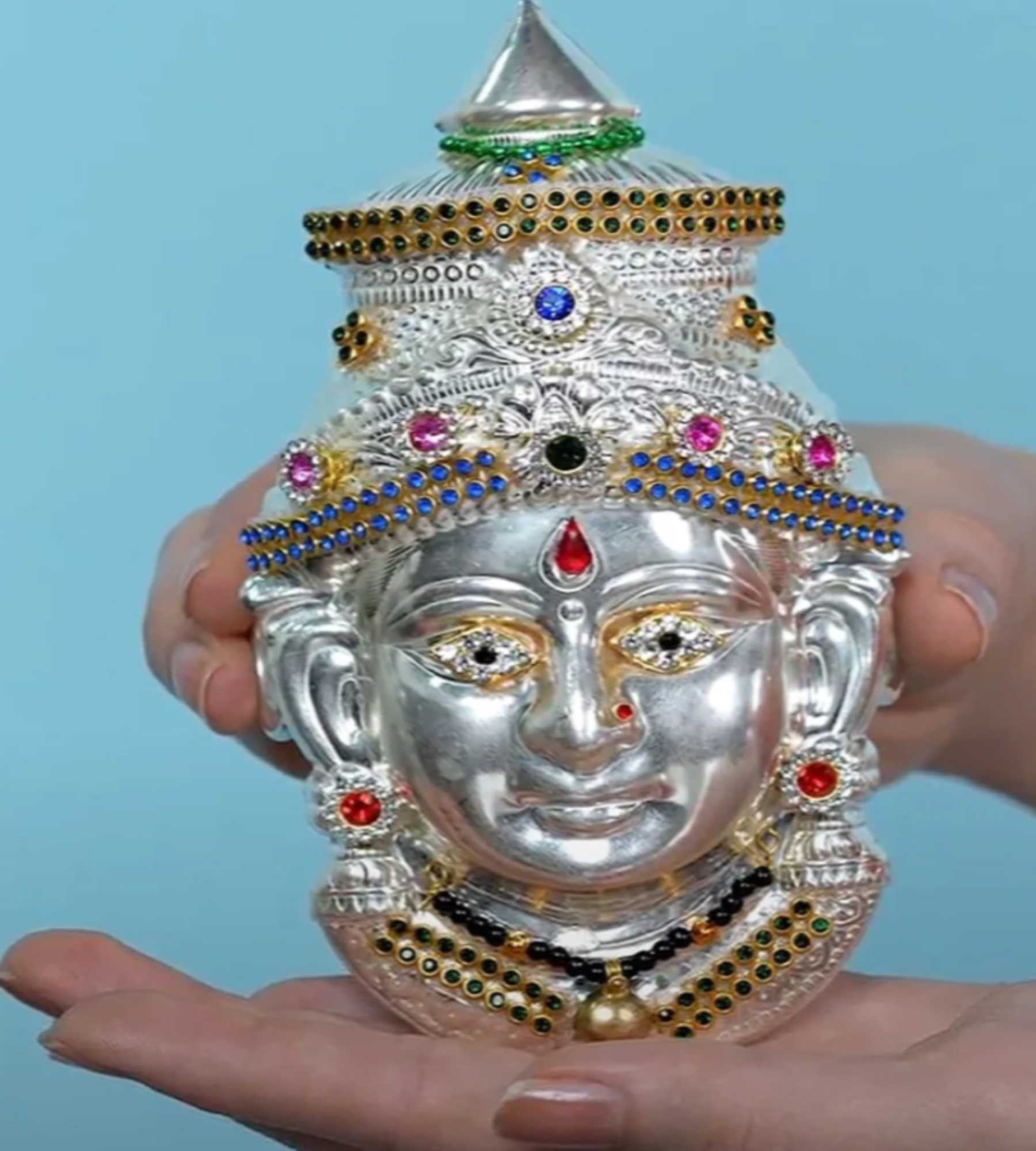 6.5X3.5 Inch  Silver Plated Lakshmi Face Mukoot for Vara Lakshmi Festival K4145