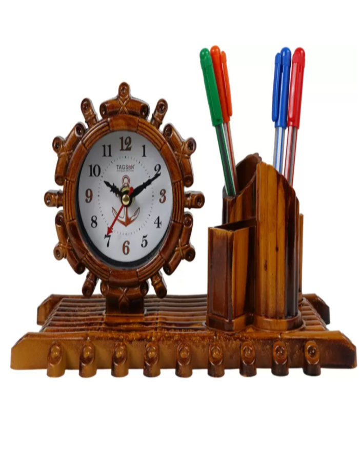 25x16 Cm Charkha Table Clock With Penstand For Home Office College K4181