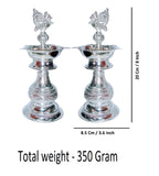Sigaram 8X3.5 Inch Peacock Diya Made by Pure German Silver For Puja K4240