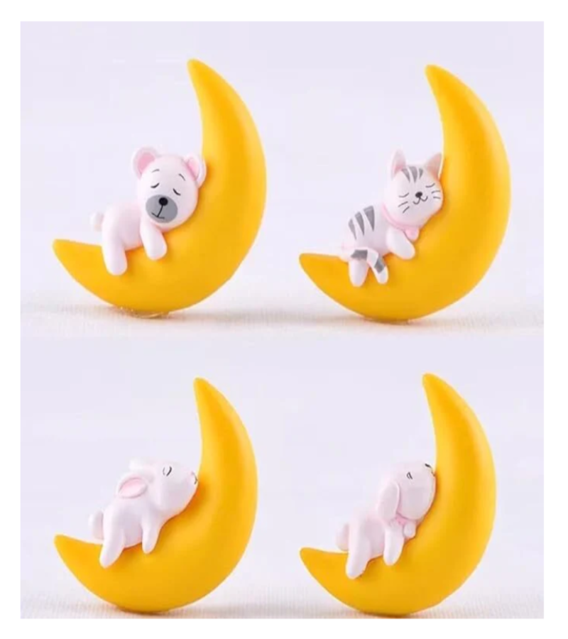 Rabbit,Kitten On Moon Figurin Miniature Showpiece Statue For Gift,Lovers K4258