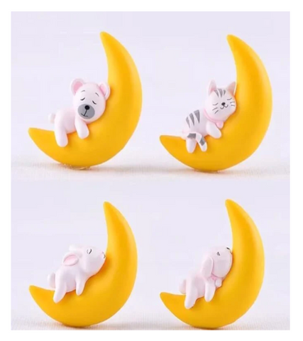Rabbit,Kitten On Moon Figurin Miniature Showpiece Statue For Gift,Lovers K4258
