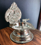 Sigaram 6.2 Inch Gaja Lakshmi Deepam / Vilakku Silver Plated Table Diya  K4296