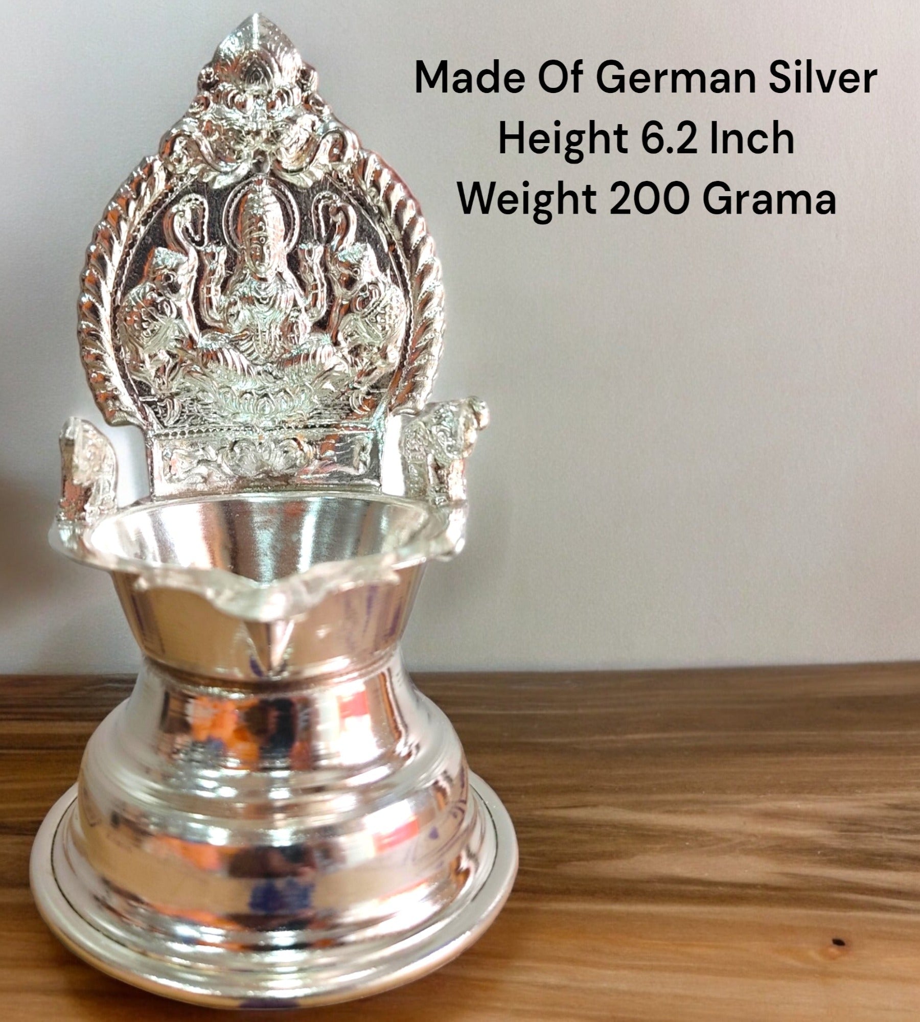 Sigaram 6.2 Inch Gaja Lakshmi Deepam / Vilakku Silver Plated Table Diya  K4296