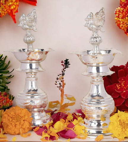 Sigaram 11 Inch Diya Made By Pure German Silver For Home Pooja Decor K4328