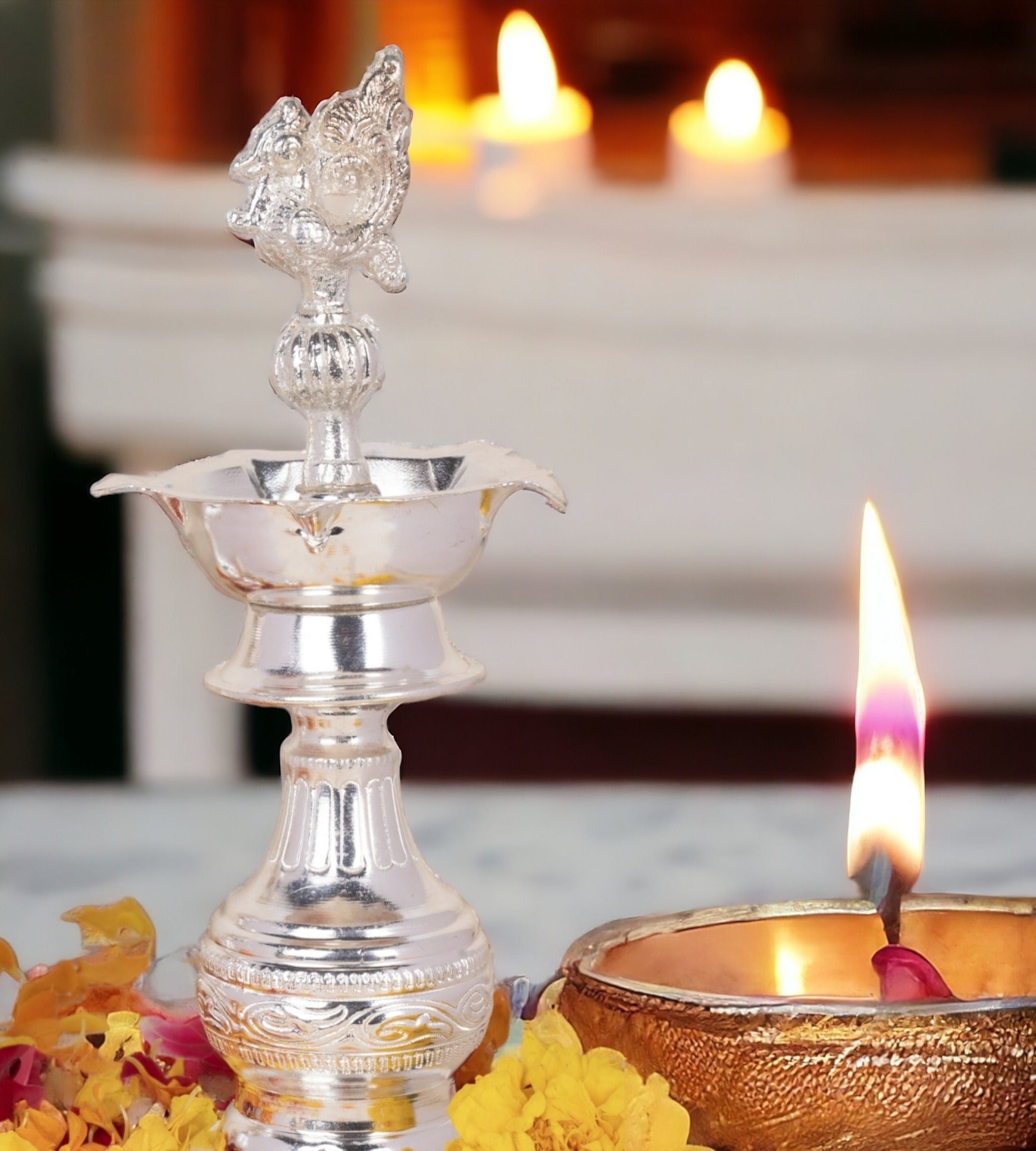 Sigaram 11 Inch Diya Made By Pure German Silver For Home Pooja Decor K4328