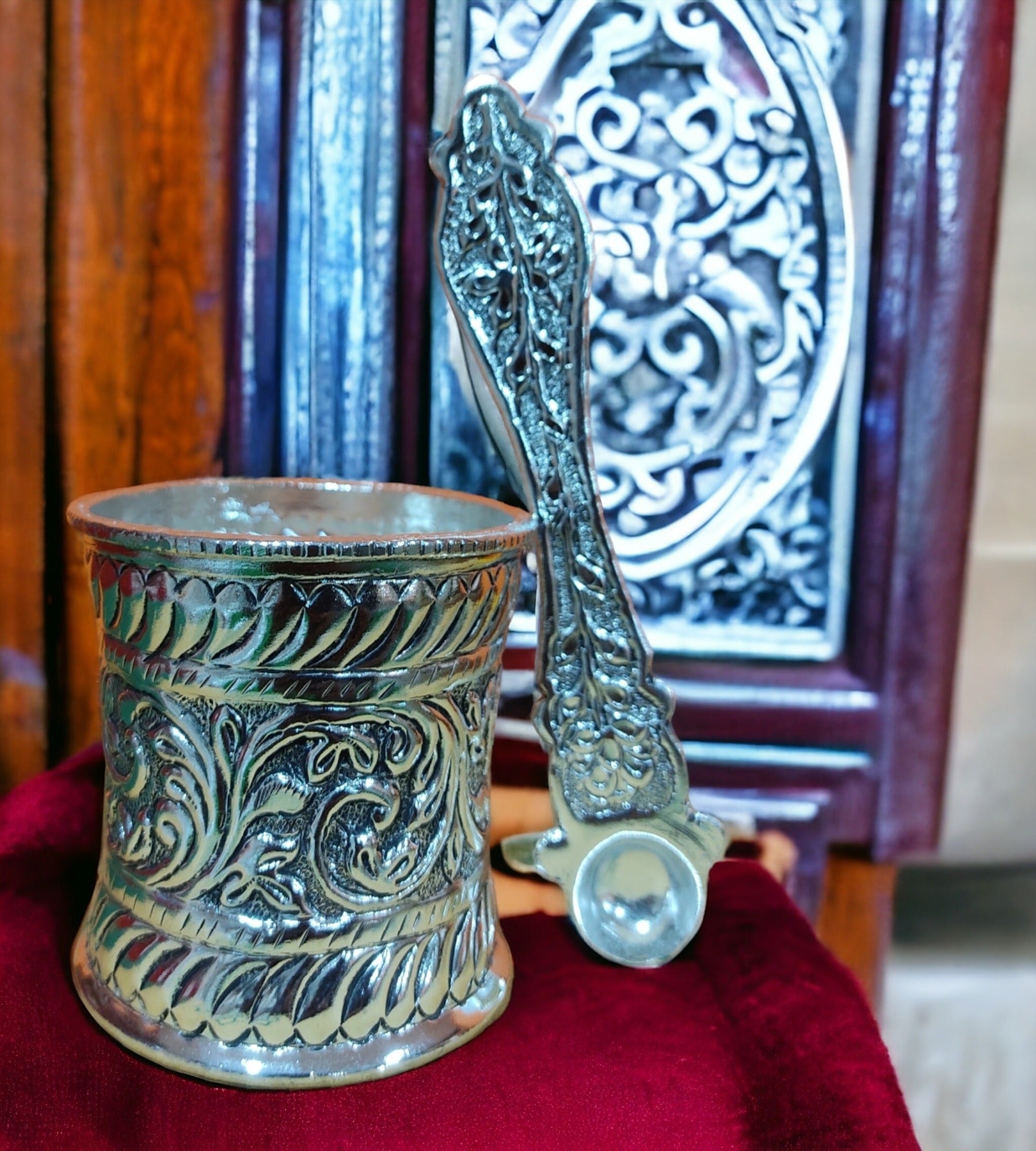 Sigaram Antique German Silver Panchpatre With Uddarane For Home Pooja Decor K4392