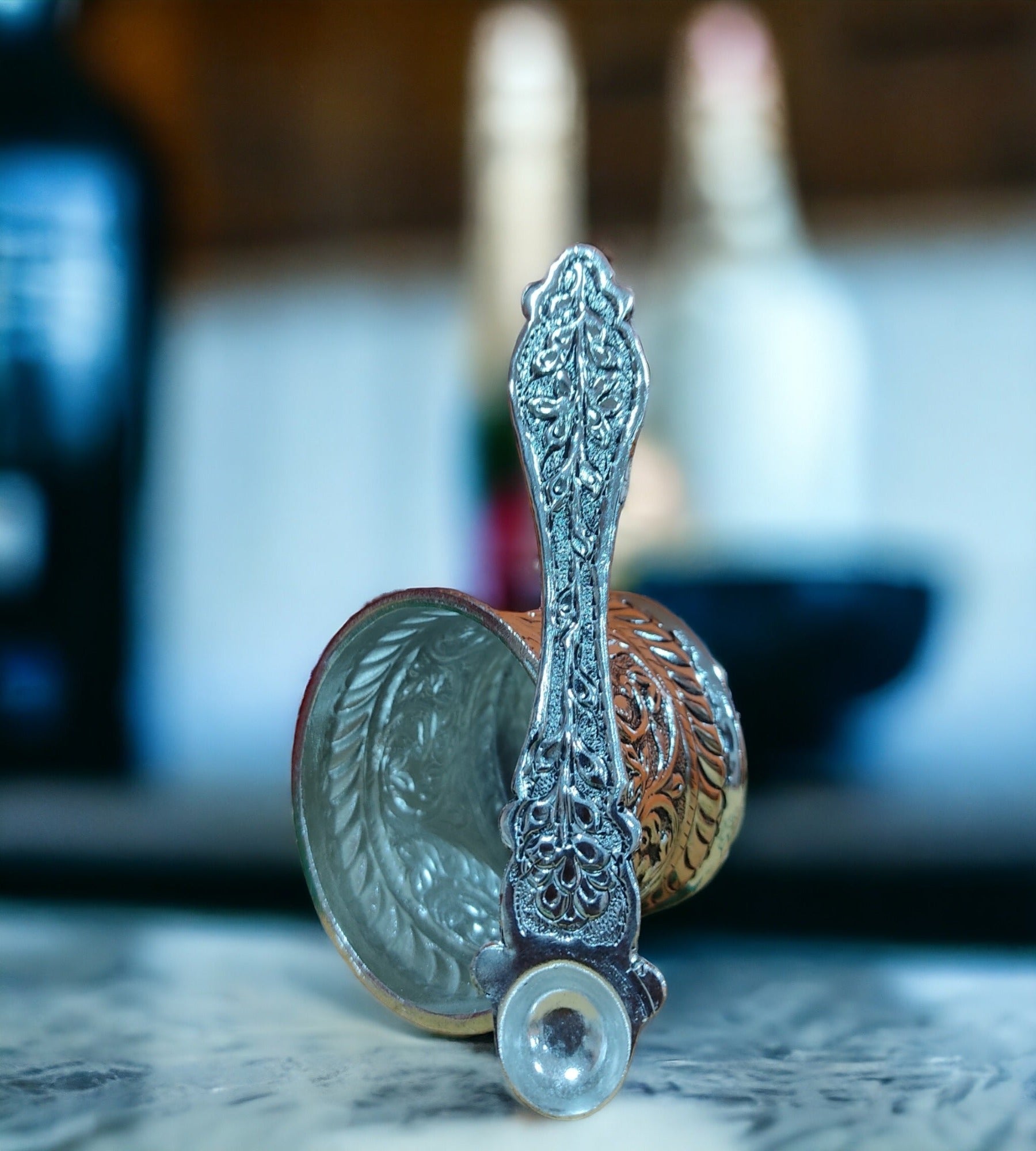 Sigaram Antique German Silver Panchpatre With Uddarane For Home Pooja Decor K4392
