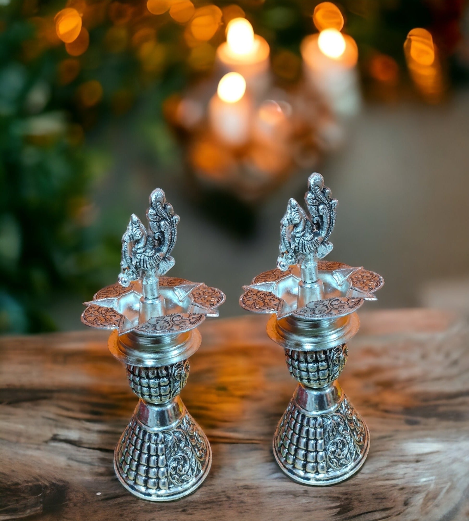 Sigaram 9 Inch Antique German Silver Diya Samai Deepa For Home Pooja Decor K4396