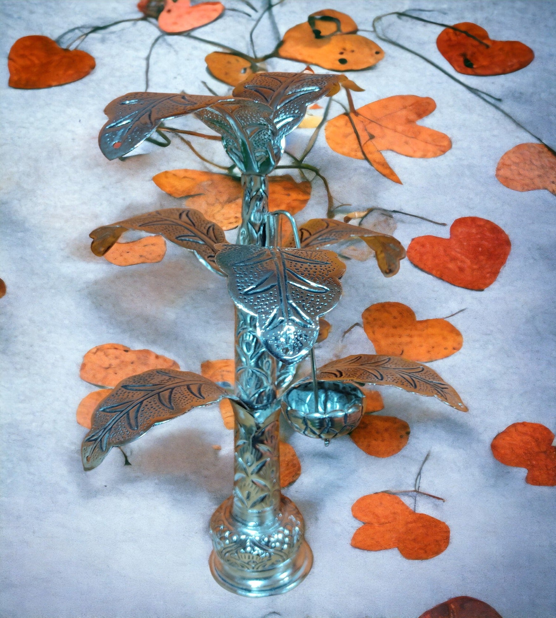 Sigaram 12 Inch Antique German Silver Banana Tree and Leaves For Home Pooja Decor K4401