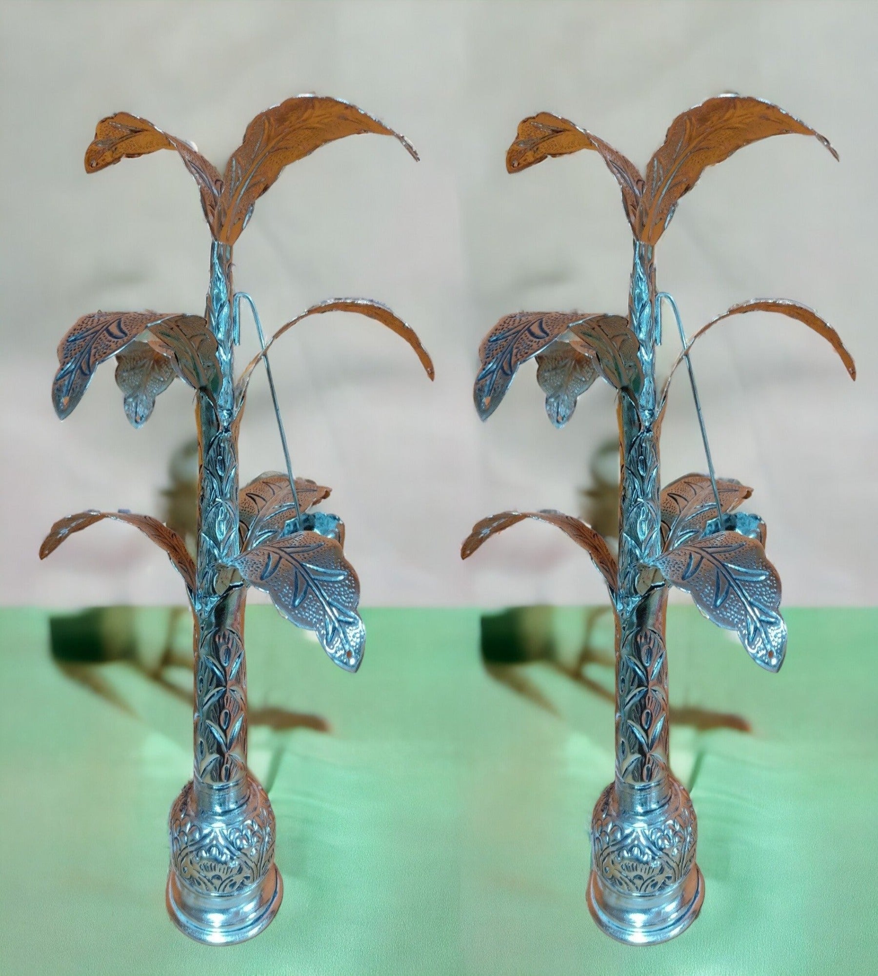 Sigaram 12 Inch Antique German Silver Banana Tree and Leaves For Home Pooja Decor K4401