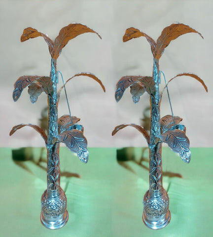 Sigaram 12 Inch Antique German Silver Banana Tree and Leaves For Home Pooja Decor K4401