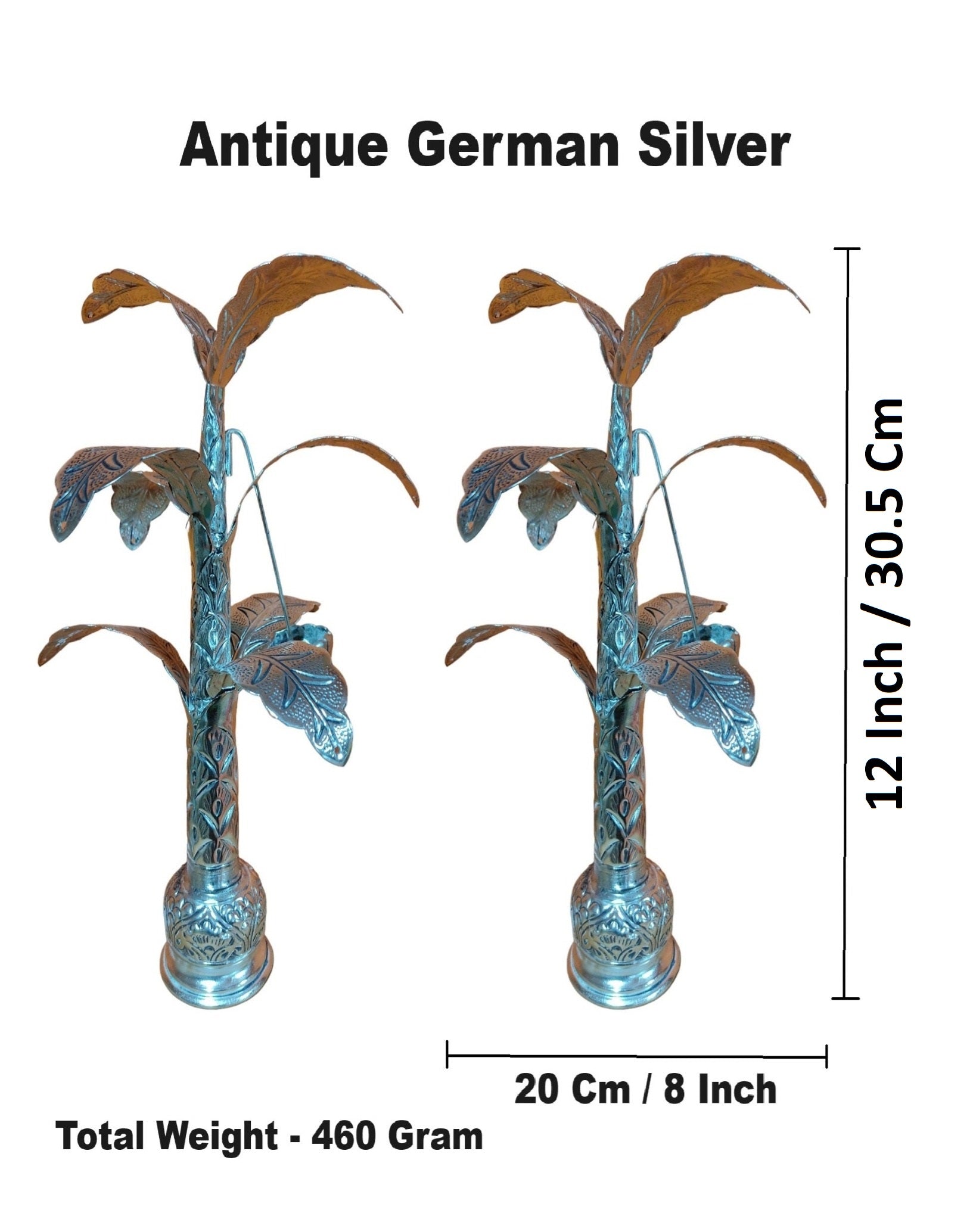 Sigaram 12 Inch Antique German Silver Banana Tree and Leaves For Home Pooja Decor K4401