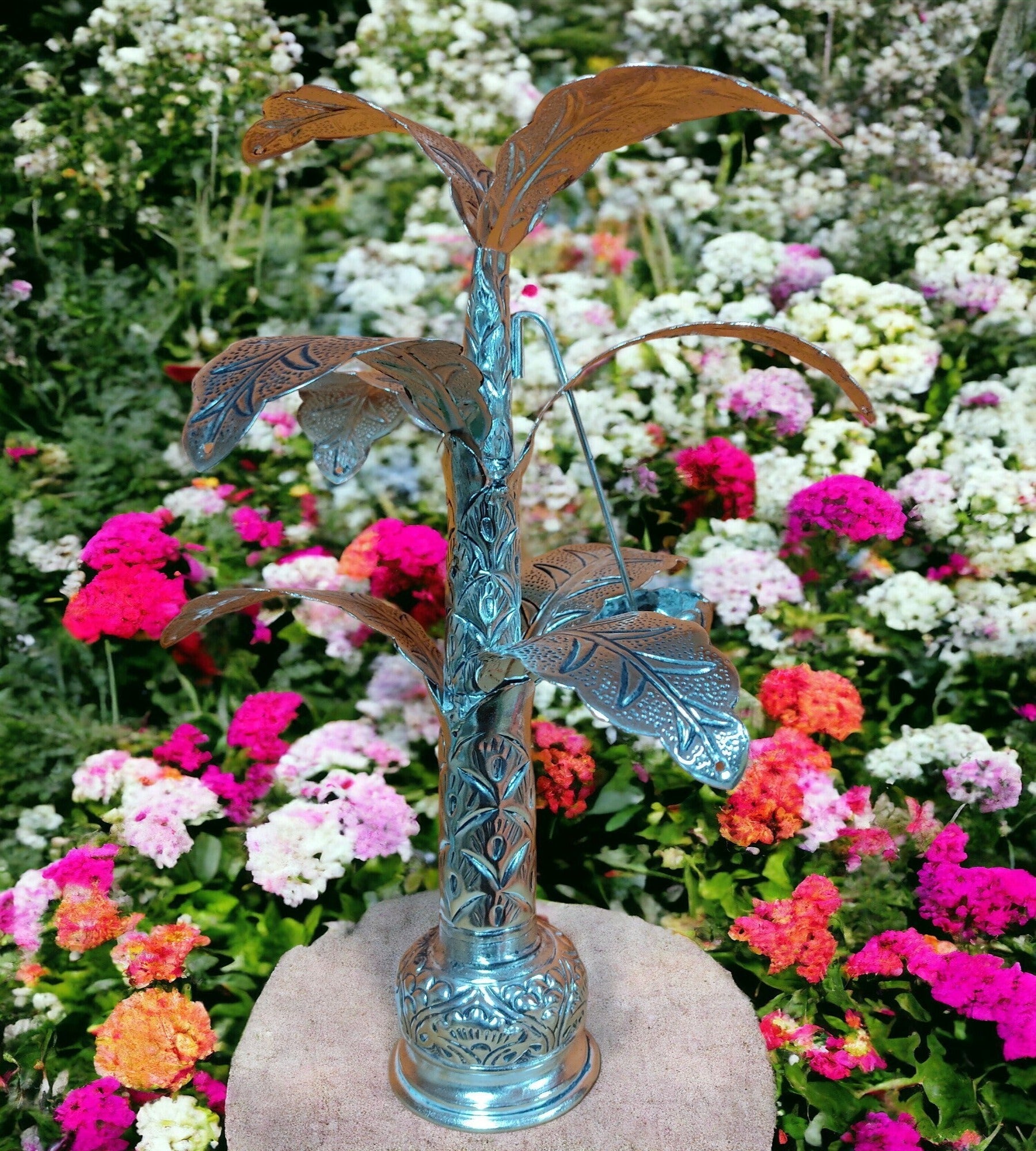 Sigaram 16 Inch Antique German Silver Banana Tree and Leaves For Home Pooja Decor K4402