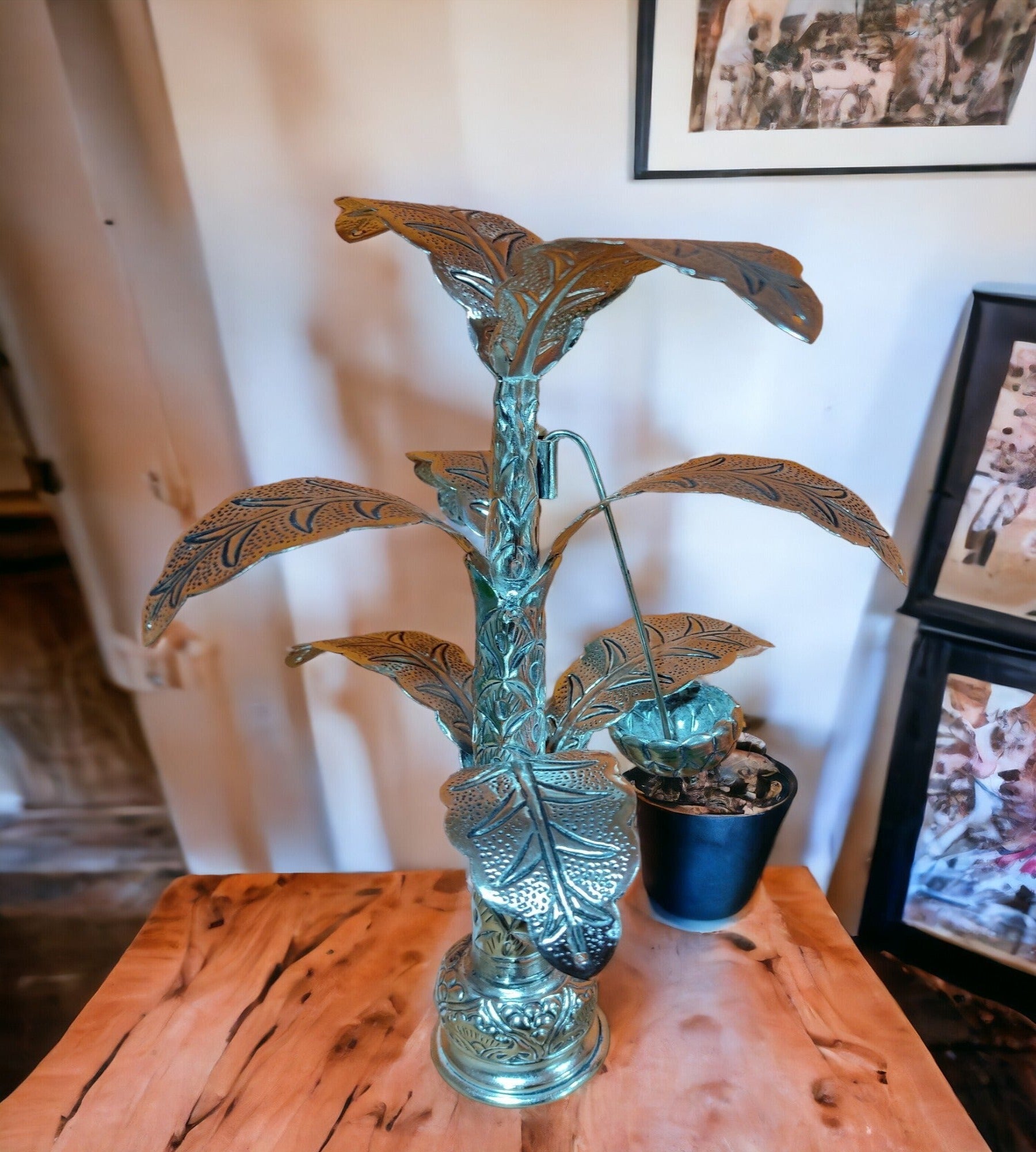 Sigaram 17 Inch Antique German Silver Banana Tree and Leaves For Home Pooja Decor K4403