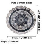 Sigaram 8 Inch German Silver Floral Designed Plate with Lay For Home Pooja Decor K4404
