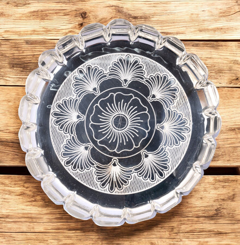 Sigaram 8 Inch German Silver Floral Designed Plate with Lay For Home Pooja Decor K4404
