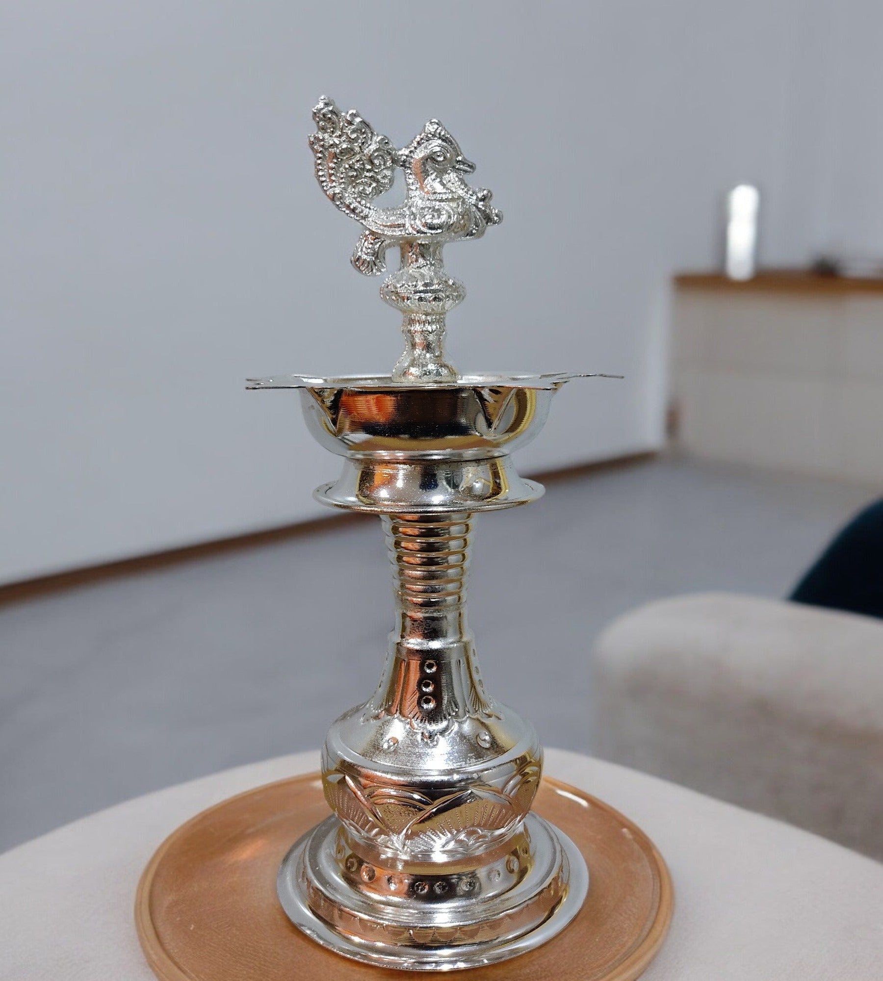 Sigaram 11 Inch Diya Made By Pure German Silver For Home Pooja Decore K4414