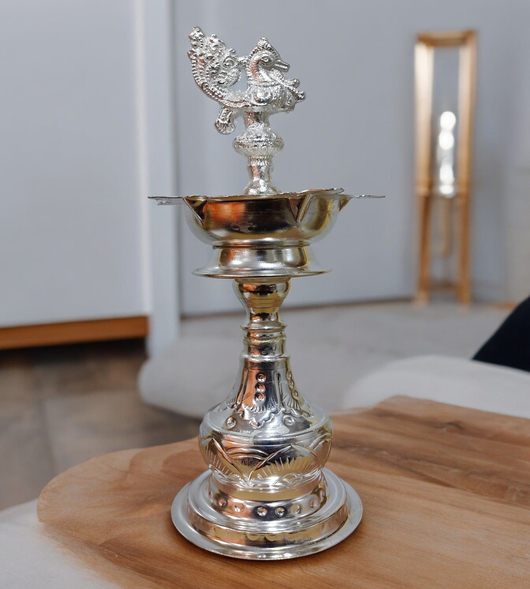 Sigaram 11 Inch Diya Made By Pure German Silver For Home Pooja Decore K4415