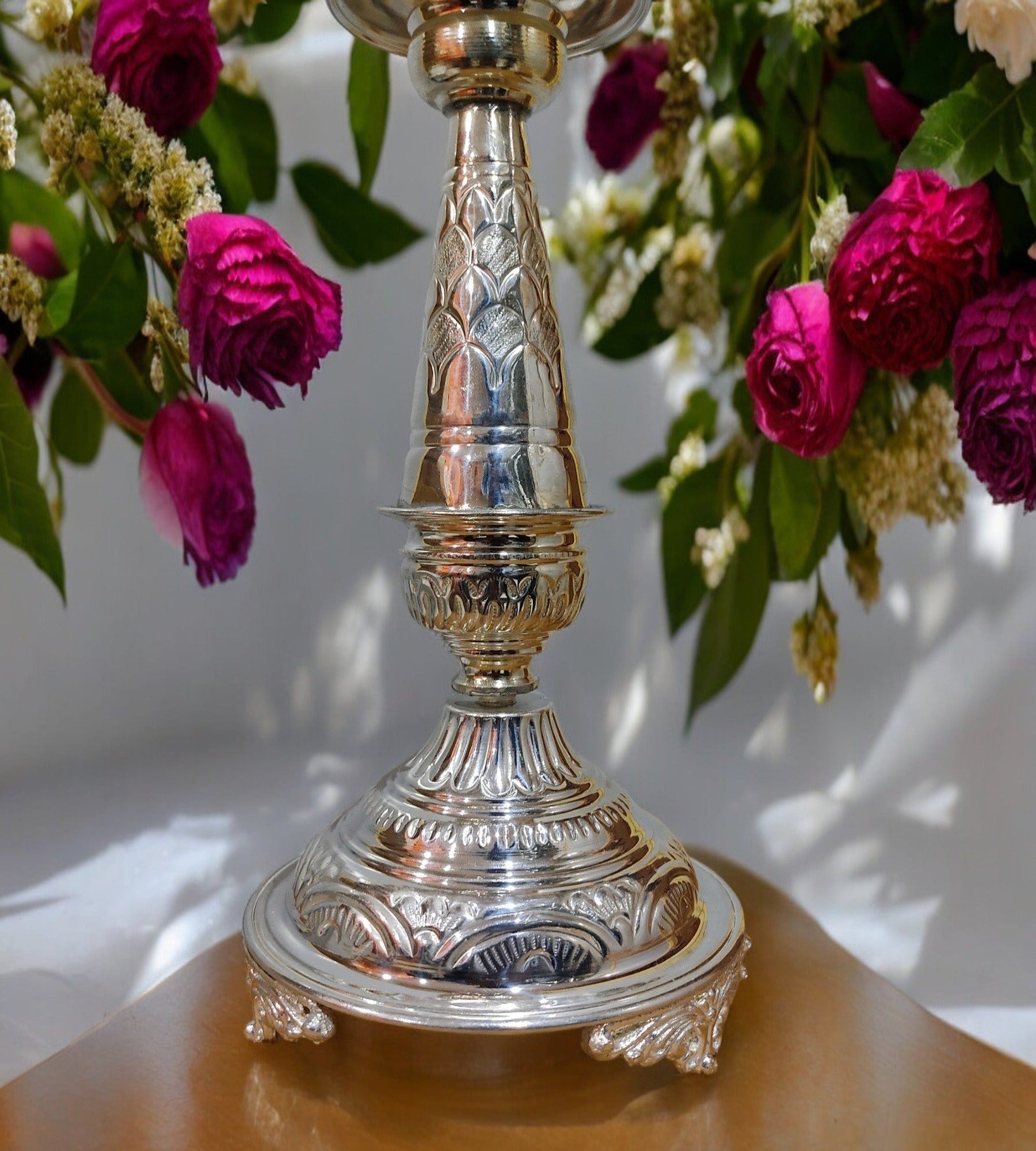 Sigaram 22 Inch German Silver Diya with Leg For Home Pooja Decore K4488