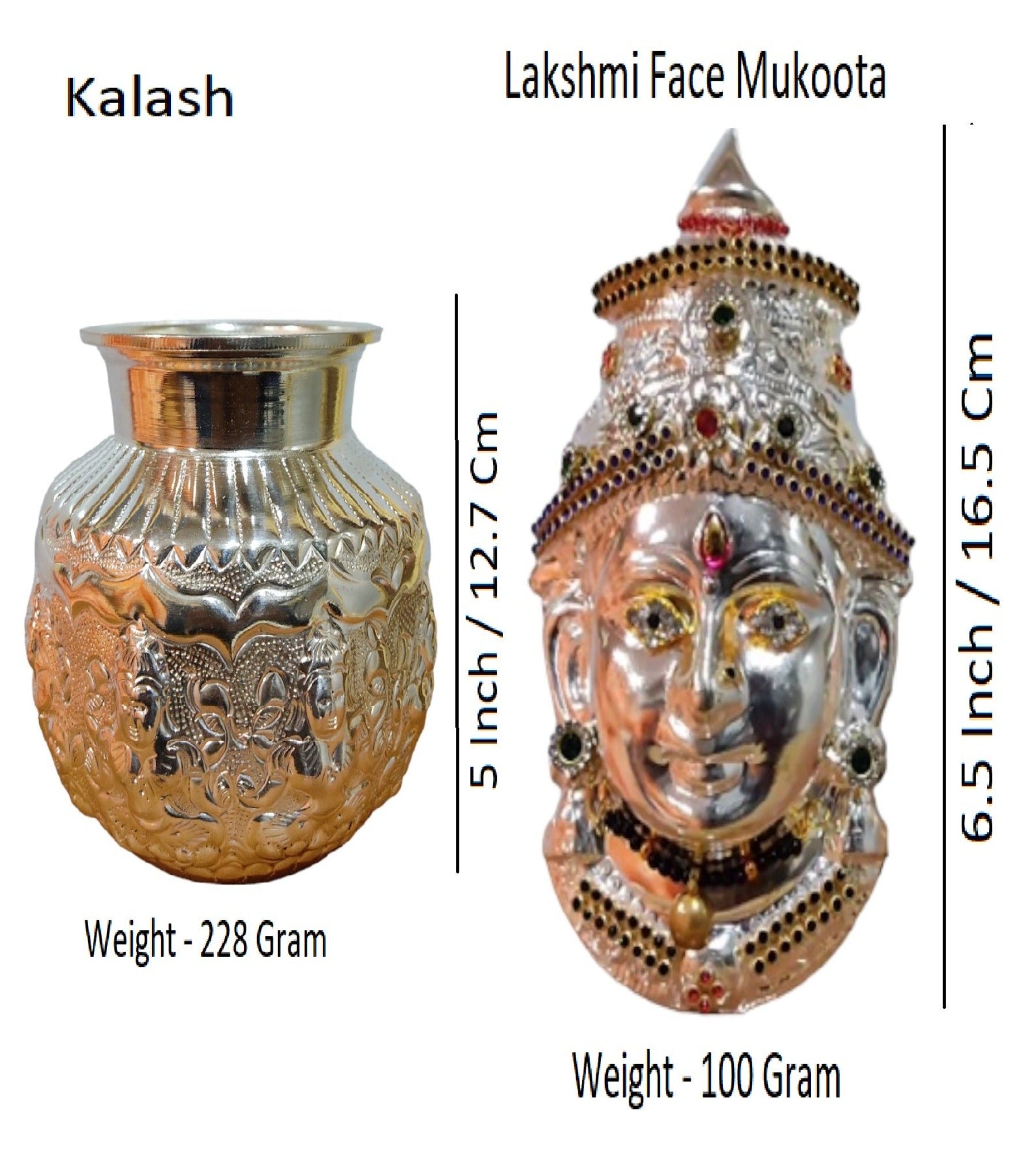 Sigaram German Silver Kalash and Lakshmi Face Mukoota For Vara Mahalakshmi Festival K4420