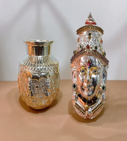 Sigaram German Silver Kalash and Lakshmi Face Mukoota For Vara Mahalakshmi Festival K4420