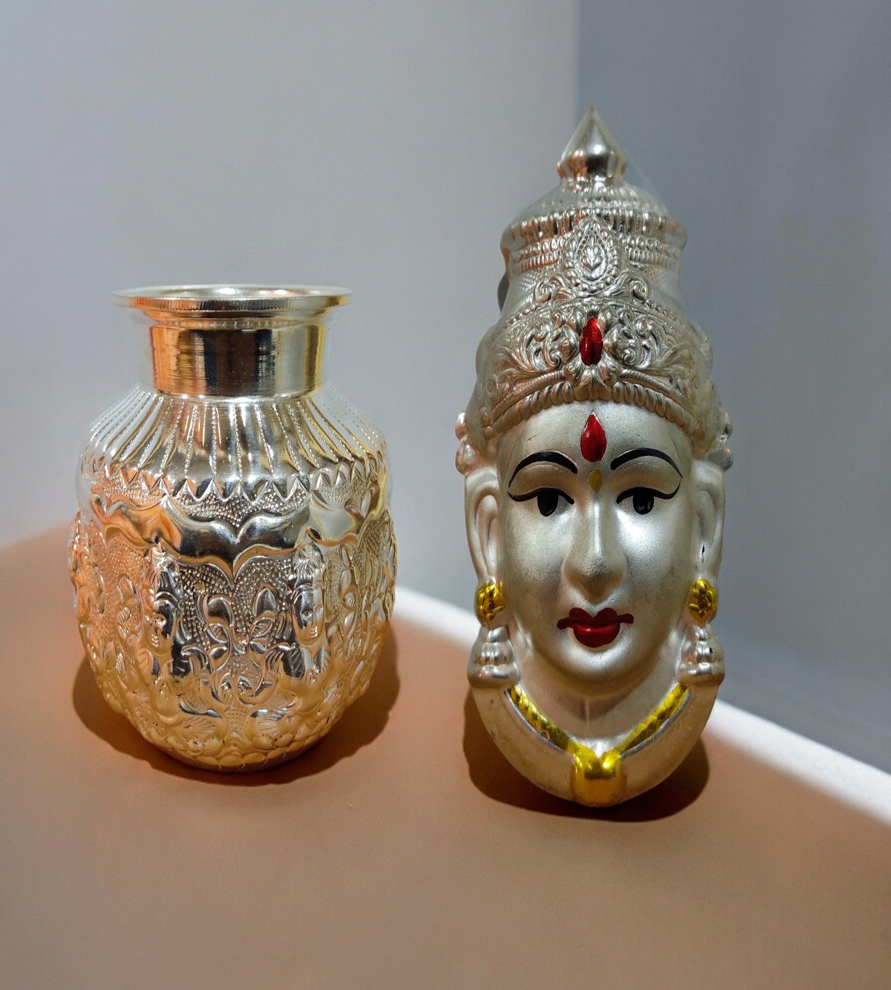 Sigaram German Silver Kalashand Lakshmi Face Mukoota For Vara Mahalakshmi Festival K4421