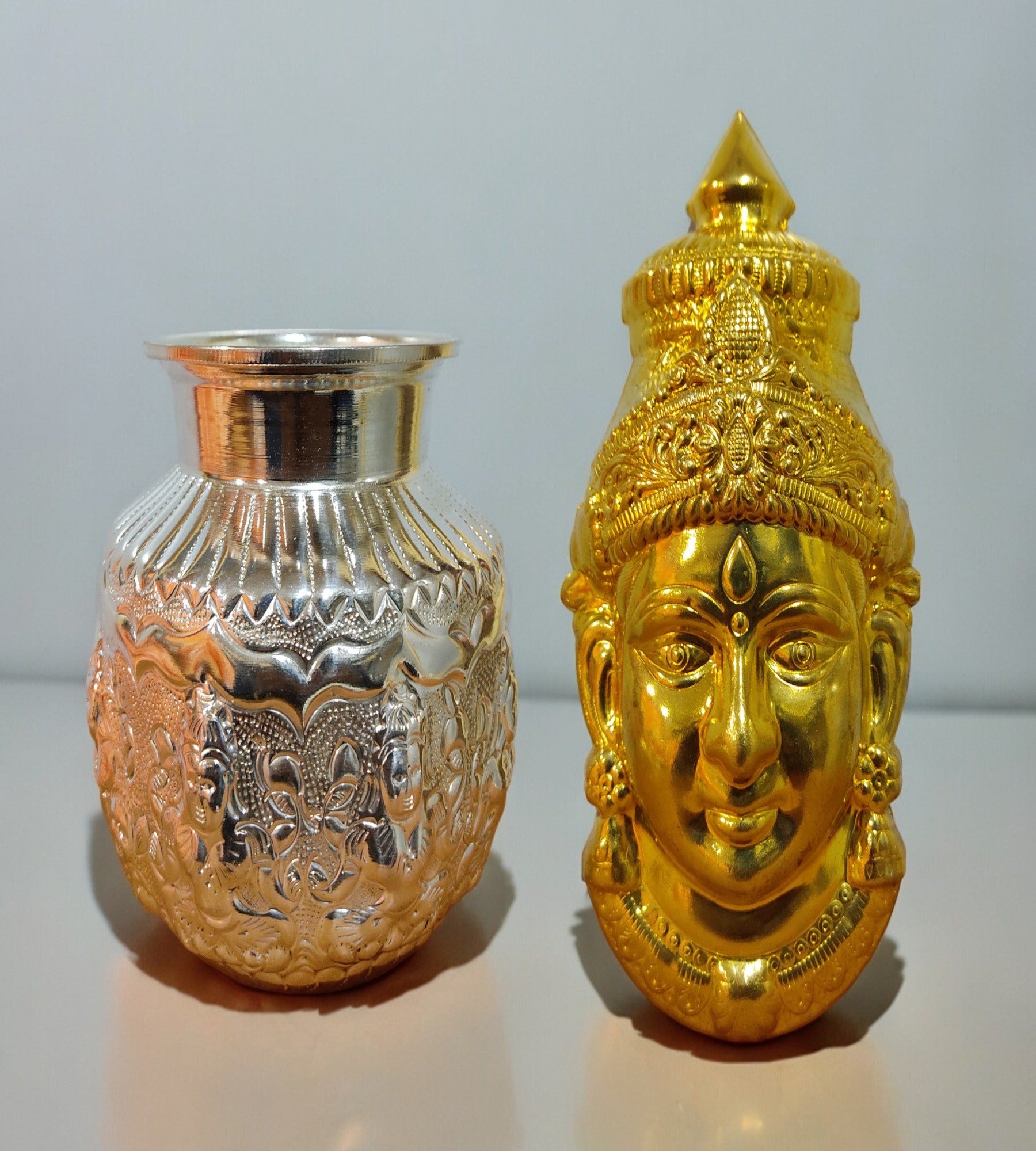 Sigaram German Silver Kalash and Lakshmi Face Mukoota For Vara Mahalakshmi Festival K4422